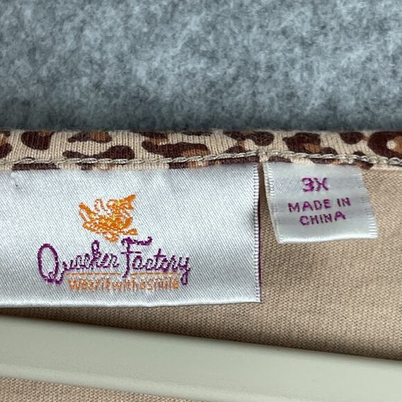Quacker Factory Top Womens 3X Tan Animal Print Sequin 3/4 Sleeve Cotton Artsy - Picture 5 of 13